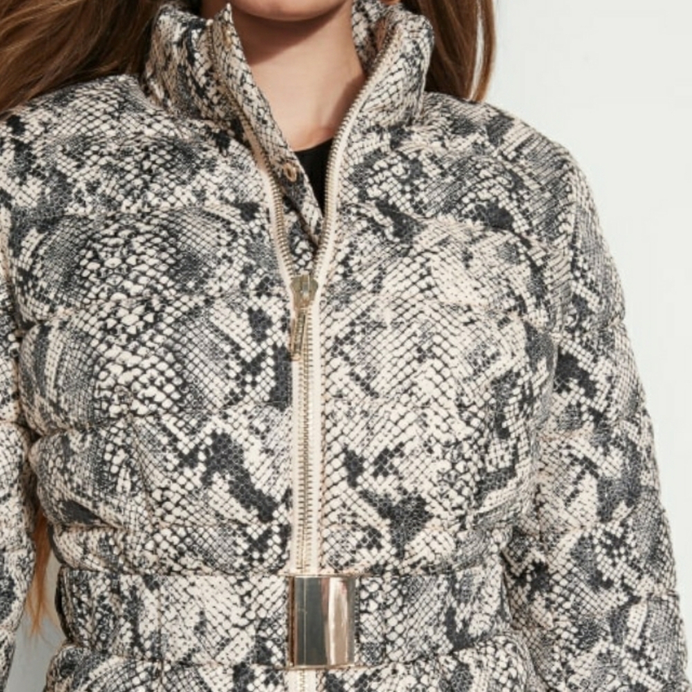 NEW GUESS Lexie Snakeskin Puffer Jacket - Picture 4 of 9